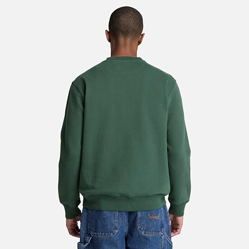 Erkek Koyu Yeşil Established 1973 Logo İşlemeli Bisiklet Yaka Sweatshirt