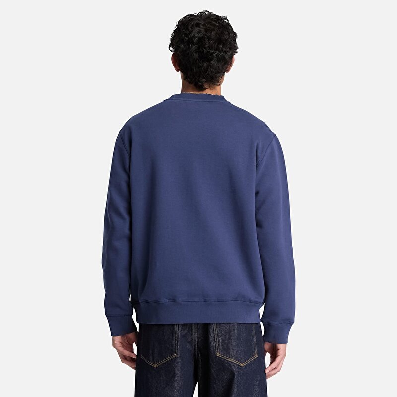 Erkek Koyu Mavi Established 1973 Logo İşlemeli Bisiklet Yaka Sweatshirt