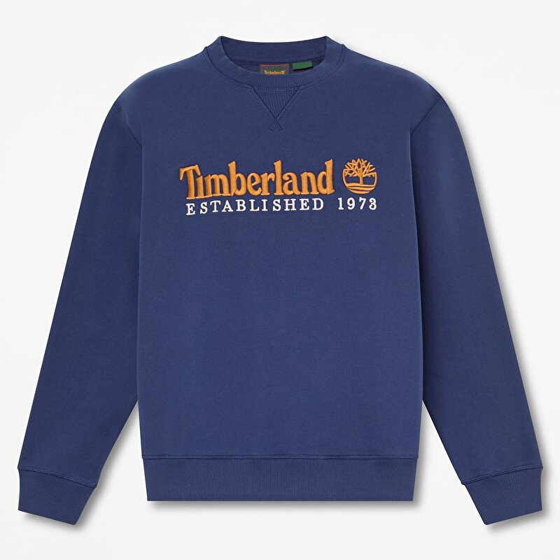 Erkek Koyu Mavi Established 1973 Logo İşlemeli Bisiklet Yaka Sweatshirt