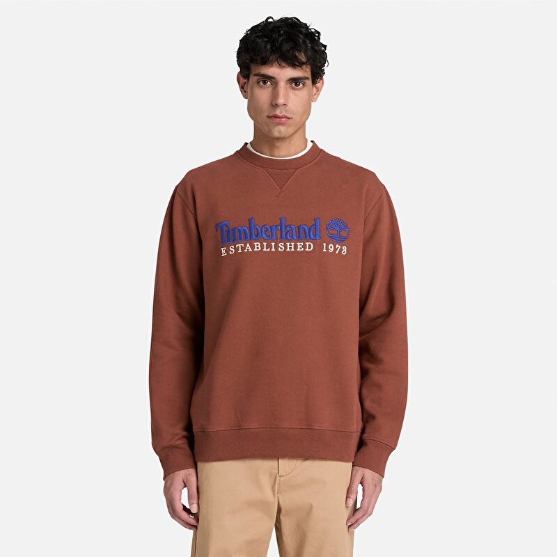 Erkek Kahverengi Established 1973 Logo İşlemeli Bisiklet Yaka Sweatshirt