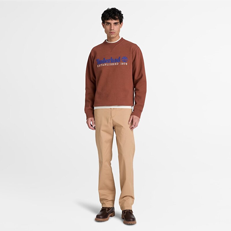 Erkek Kahverengi Established 1973 Logo İşlemeli Bisiklet Yaka Sweatshirt