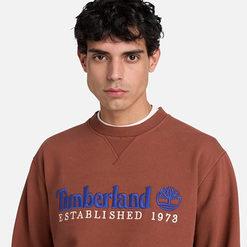 Erkek Kahverengi Established 1973 Logo İşlemeli Bisiklet Yaka Sweatshirt