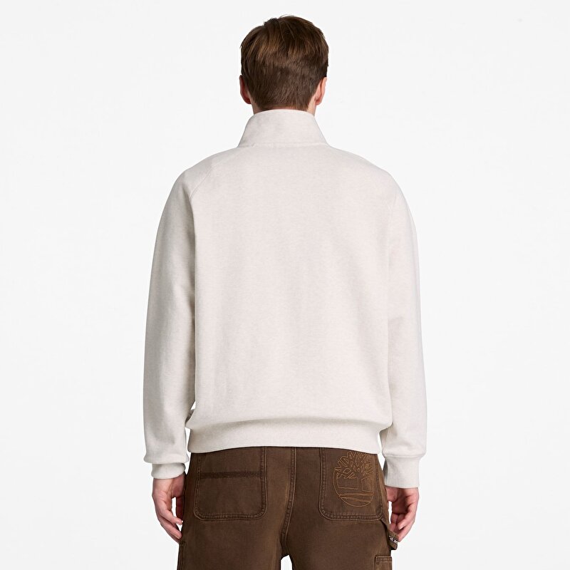 Erkek Açık Bej Exeter River Logo İşlemeli Çeyrek Fermuarlı Sweatshirt