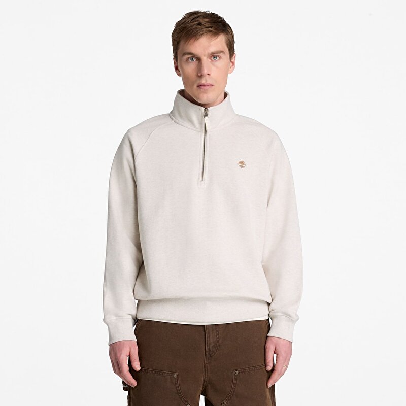 Erkek Açık Bej Exeter River Logo İşlemeli Çeyrek Fermuarlı Sweatshirt