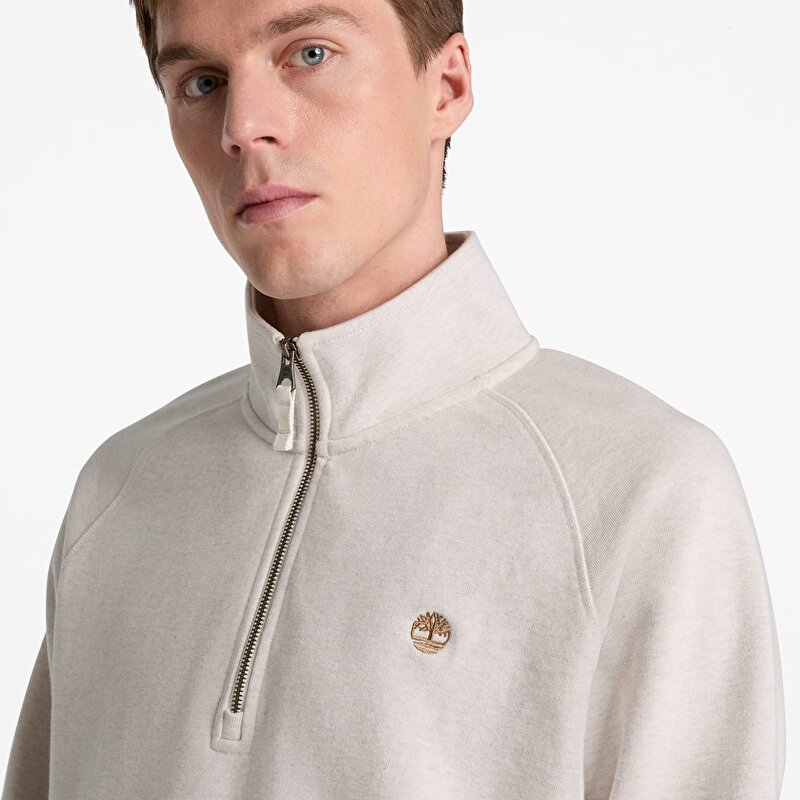 Erkek Açık Bej Exeter River Logo İşlemeli Çeyrek Fermuarlı Sweatshirt