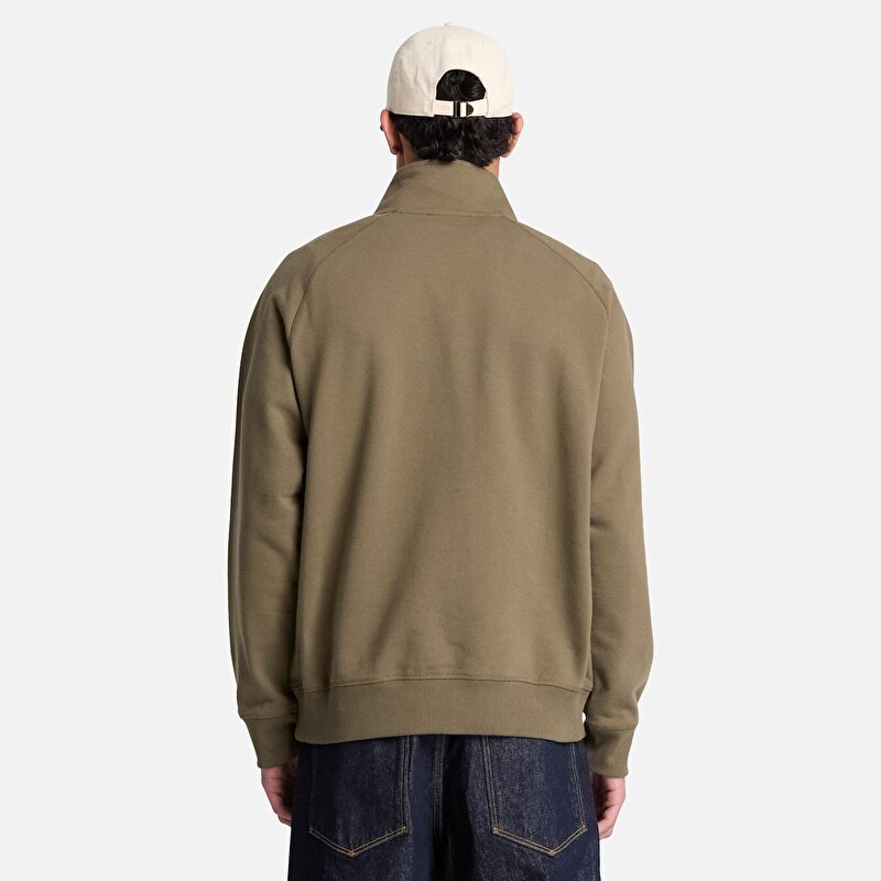 Erkek Koyu Yeşil Exeter River Logo İşlemeli Çeyrek Fermuarlı Sweatshirt