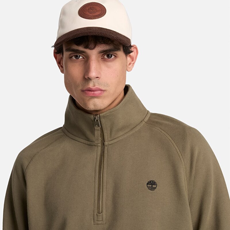 Erkek Koyu Yeşil Exeter River Logo İşlemeli Çeyrek Fermuarlı Sweatshirt