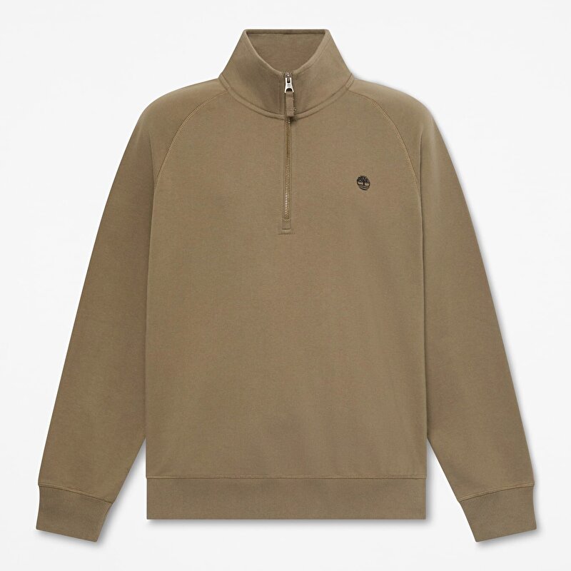 Erkek Koyu Yeşil Exeter River Logo İşlemeli Çeyrek Fermuarlı Sweatshirt