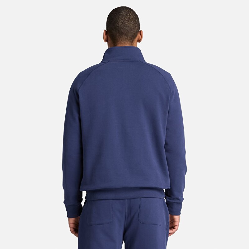 Erkek Koyu Mavi Exeter River Logo İşlemeli Çeyrek Fermuarlı Sweatshirt