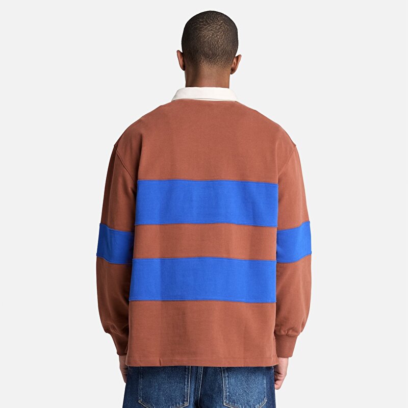 Erkek Kahverengi/Mavi Rugby Polo Yaka Sweatshirt