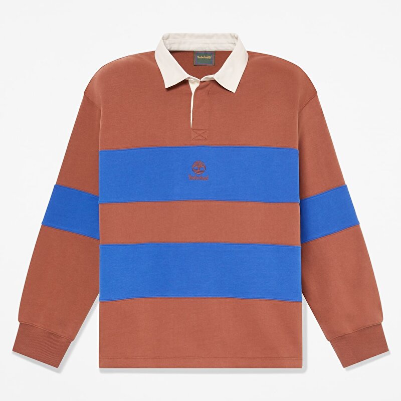 Erkek Kahverengi/Mavi Rugby Polo Yaka Sweatshirt
