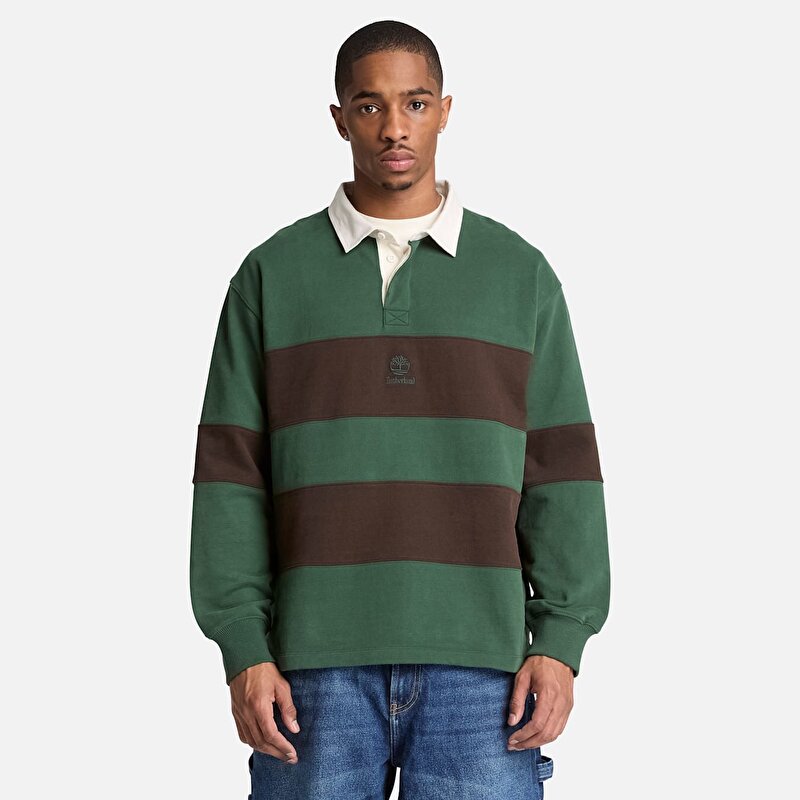 Erkek Koyu Yeşil/Koyu Kahverengi Rugby Polo Yaka Sweatshirt