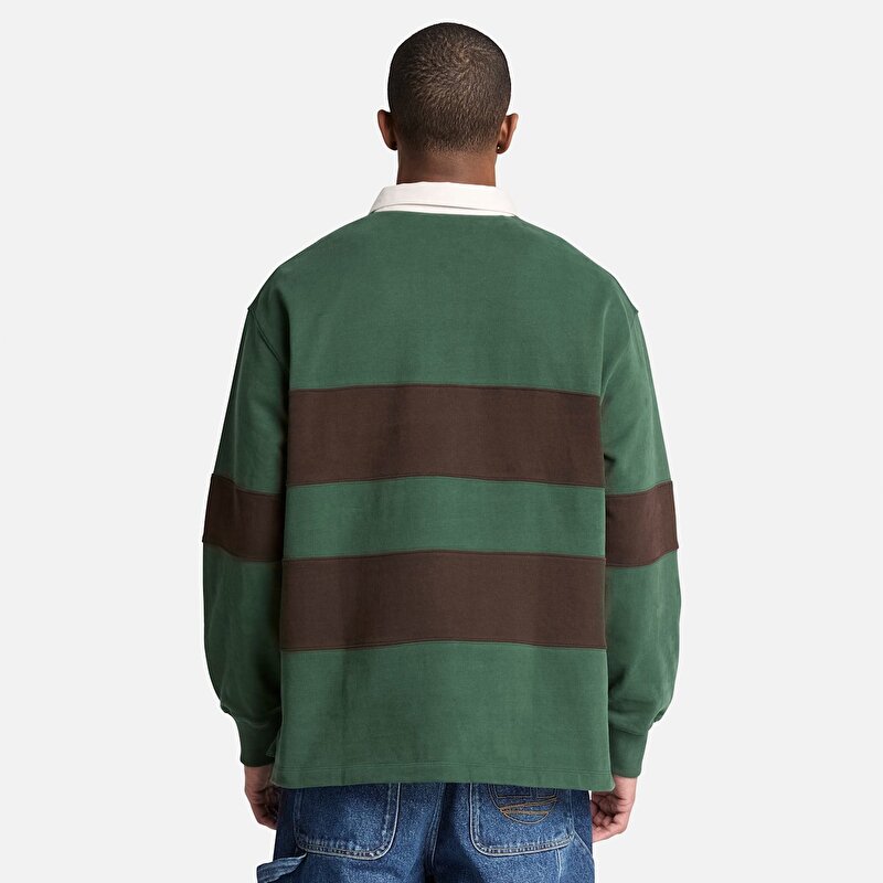 Erkek Koyu Yeşil/Koyu Kahverengi Rugby Polo Yaka Sweatshirt