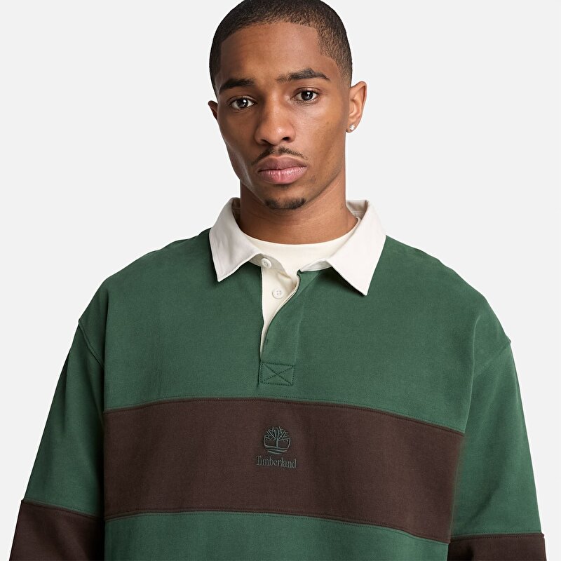 Erkek Koyu Yeşil/Koyu Kahverengi Rugby Polo Yaka Sweatshirt
