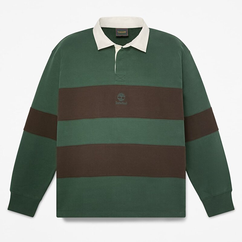 Erkek Koyu Yeşil/Koyu Kahverengi Rugby Polo Yaka Sweatshirt