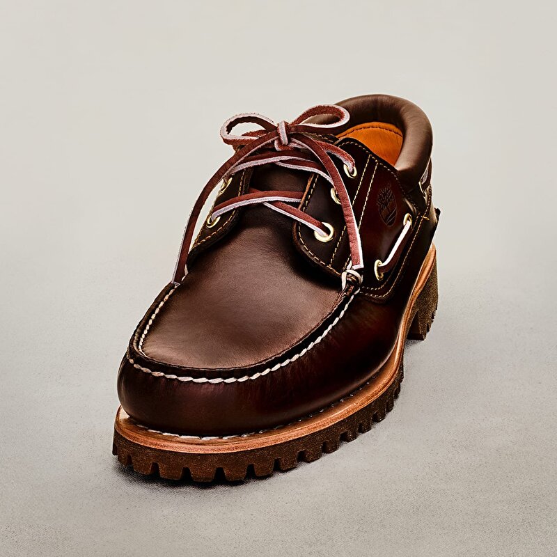 Erkek 3-Eye Lug Handsewn Kahverengi Tekne Ayakkabısı